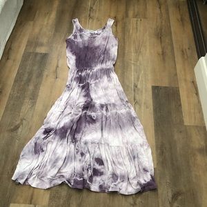 Tie dye purple tiered midi dress